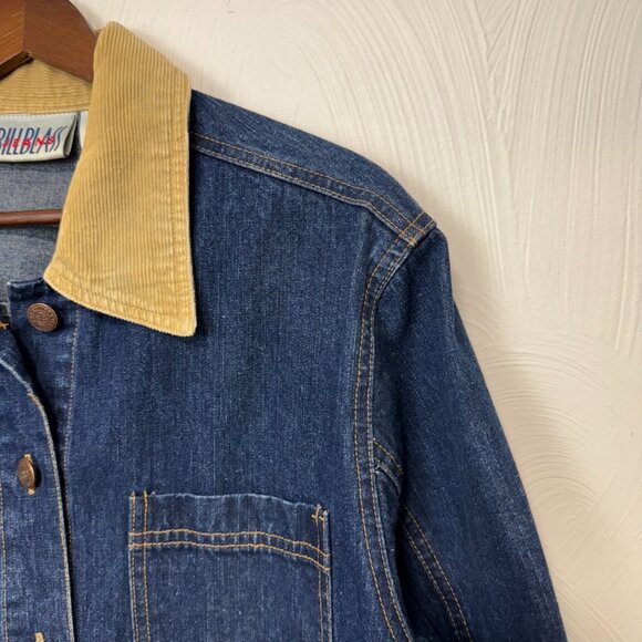 Vintage 90s Bill Blass Blue Jean Denim Chore Jacket Corduroy Collar Women Size S - Picture 2 of 5